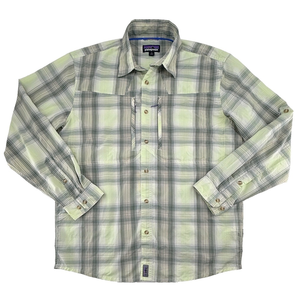 Patagonia Plaid Button Up Shirt Womens Medium Green Lightweight Hiking